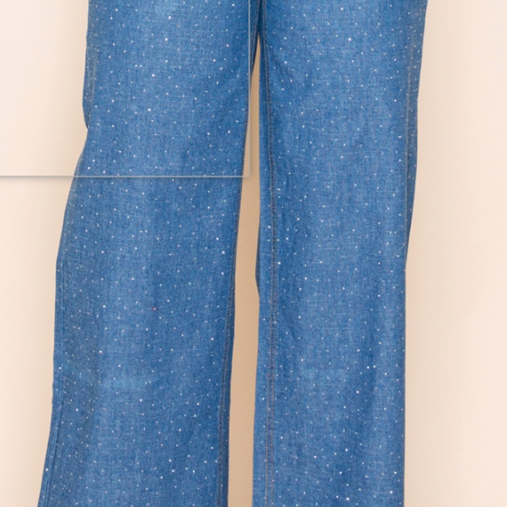 NWT Vocal chambray wide leg pant with front stone detail